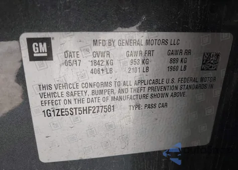 2017 Chevrolet Malibu 1Lt z USA, uszkodzony, nr VIN 1G1ZE5ST5HF277581